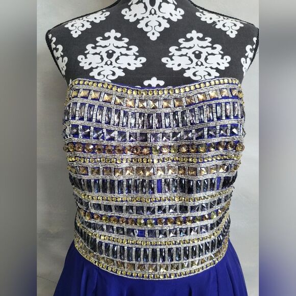 Sherri Hill Purple Rhinestone Strapless Chiffon Mini Gown Dress Size 12 - Picture 2 of 16